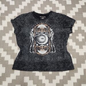 Wound Up Black Tee with Graphic Design